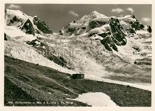 AK / Ansichtskarte Tschiervahuette_Piz_Roseg_GR mit Monte di Scerscen und Piz Roseg 