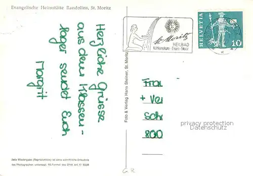 AK / Ansichtskarte St_Moritz_GR Ev Heimstaette Randolins St_Moritz_GR