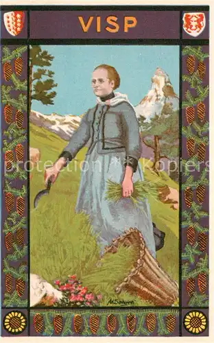 AK / Ansichtskarte Visp_Viege_VS Maeherin mit Matterhorn 