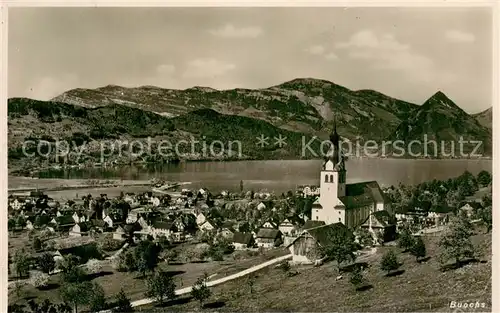 AK / Ansichtskarte Buochs_Vierwaldstaettersee Panorama mit Kirche Buochs_Vierwaldstaettersee