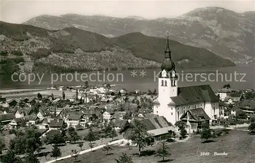 AK / Ansichtskarte Buochs_Vierwaldstaettersee Panorama mit Kirche Buochs_Vierwaldstaettersee