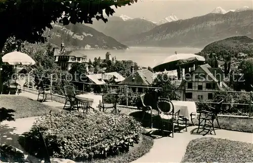 AK / Ansichtskarte Spiez_Thunersee_BE Hotel des Alpes Terrasse Spiez_Thunersee_BE