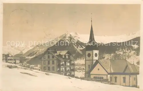 AK / Ansichtskarte Davos_Platz_GR Panorama mit Kirche Davos_Platz_GR