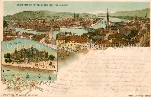 AK / Ansichtskarte Zuerich_ZH Blick vom St Peter zum Zuerichberg Tonhalle Zuerich_ZH