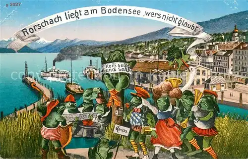 AK / Ansichtskarte Rorschach_SG Bodensee Panorama Karikatur 
