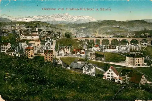 AK / Ansichtskarte Herisau_AR Panorama mit Glattal Viadukt und Saentis Herisau_AR