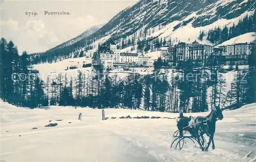 AK / Ansichtskarte Pontresina Winterpanorama mit Pferdeschlitten Pontresina