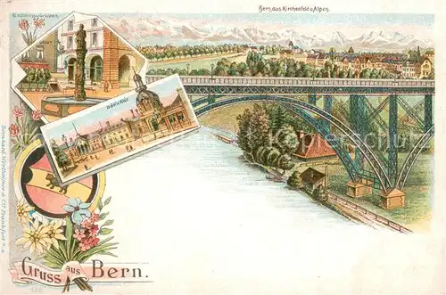 AK / Ansichtskarte Bern_BE Kirchenfeld und Alpen Kindlifresserbrunnen Bahnhof Bern_BE