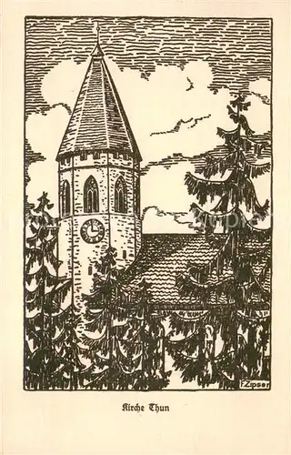 AK / Ansichtskarte Thun_BE Kirche Zeichnung Thun_BE