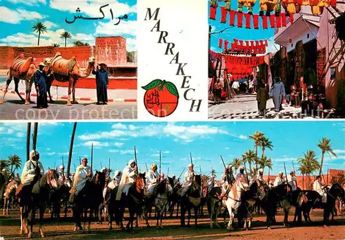 AK / Ansichtskarte Marrakech_Marrakesch Kamelreiter Souk Pferderennen Reiterspiele Marrakech Marrakesch