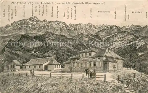 AK / Ansichtskarte Urnaesch_AR Gasthaus Hochalp mit Churfirsten und Glaernisch Urnaesch_AR