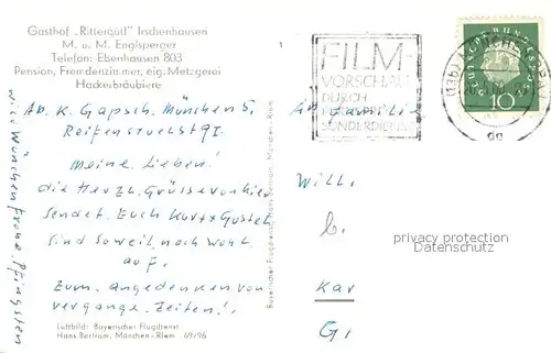 AK / Ansichtskarte Ebenhausen_Isartal Gasthof Ritterguetl Irschenhausen Fliegeraufnahme Ebenhausen Isartal