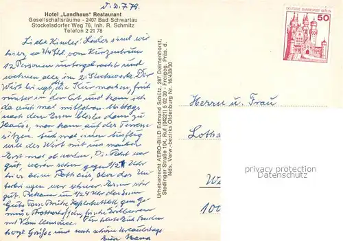 AK / Ansichtskarte Bad_Schwartau Hotel Landhaus Restaurant Fliegeraufnahme Bad_Schwartau