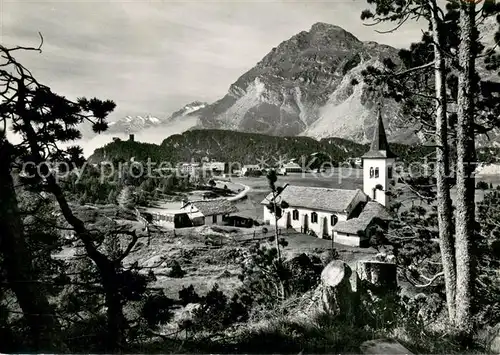 AK / Ansichtskarte Maloja_GR mit Kirche und Piz Longhin Maloja_GR