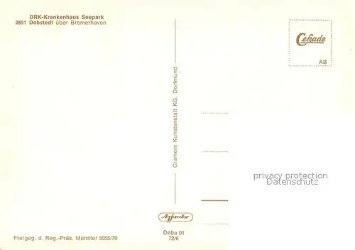 AK / Ansichtskarte Debstedt DRK Krankenhaus Seepark Fliegeraufnahme Debstedt