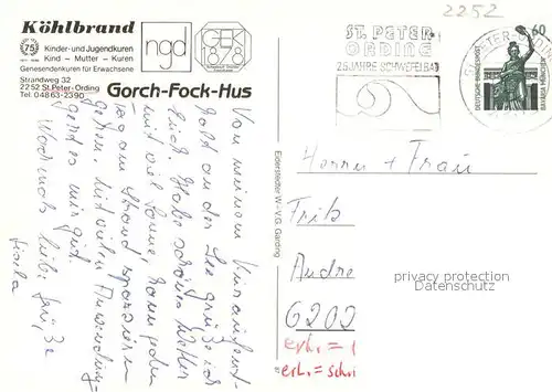 AK / Ansichtskarte St_Peter Ording Gorch Fock Hus Koehlbrand Kurheim St_Peter Ording