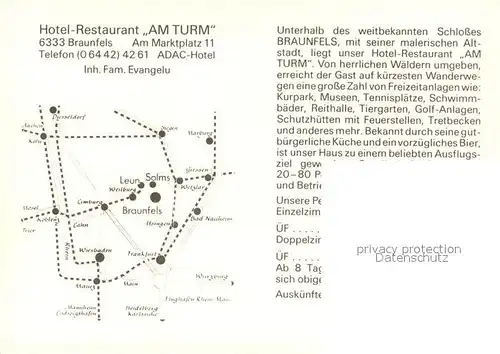 AK / Ansichtskarte Braunfels Hotel Restaurant am Turm Fachwerkhaus Braunfels