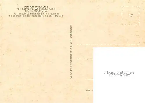 AK / Ansichtskarte Ratzeburg Pension Walkmuehle Teilansichten Kaffeegarten See Ratzeburg