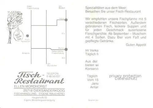 AK / Ansichtskarte Dieksanderkoog Fisch Restaurant Informationen Dieksanderkoog