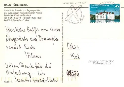 AK / Ansichtskarte Braunfels Freizeit  und Tagungsstaette Haus Hoehenblick Fremdenzimmer Kapelle Braunfels