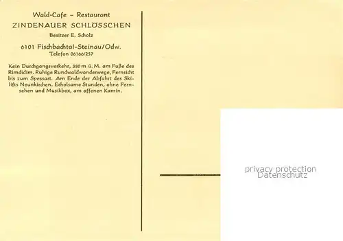 AK / Ansichtskarte Steinau_Odenwald Waldcafe Restaurant Zindenauer Schloesschen Kuenstlerkarte Steinau Odenwald