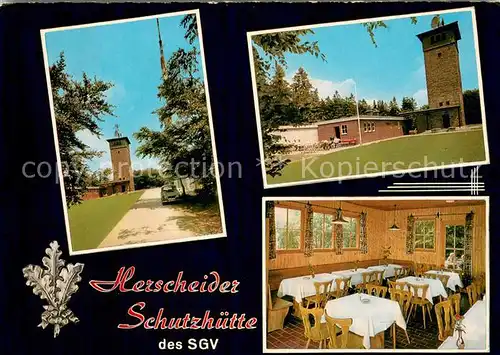 AK / Ansichtskarte Herscheid_Sauerland Herscheider Schutzhuette Gastraum Aussichtsturm Sender Herscheid_Sauerland