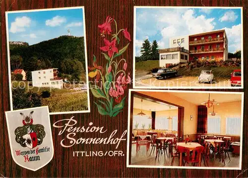 AK / Ansichtskarte Ittling_Simmelsdorf Pension Sonnenhof Gastraum Familienwappen Ittling Simmelsdorf