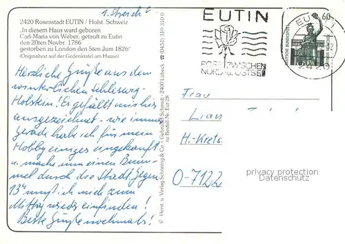 AK / Ansichtskarte Eutin Cafe Geburtshaus von Carl Maria von Weber Gedenktafel Eutin