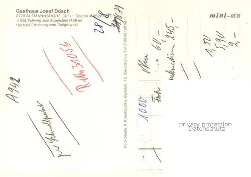 AK / Ansichtskarte Altmannsdorf Gasthaus zum Zabelstein Gartenterrasse Aussichtsturm im Steigerwald Altmannsdorf