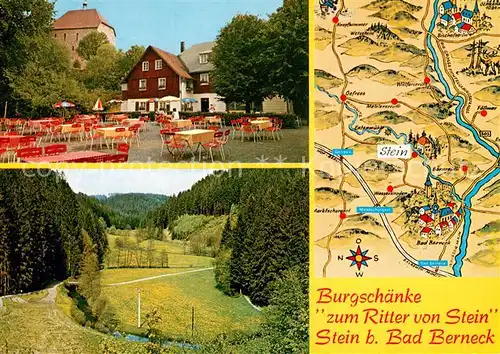 AK / Ansichtskarte Stein_Bad_Berneck Burgschaenke Zum Ritter von Stein Landschaftspanorama Landkarte Stein_Bad_Berneck