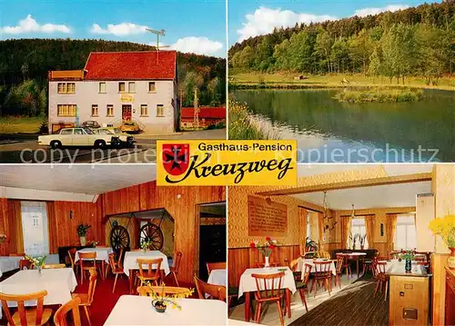 AK / Ansichtskarte Unter Mossau Gasthaus Pension Kreuzweg Gaststube Partie am See Unter Mossau