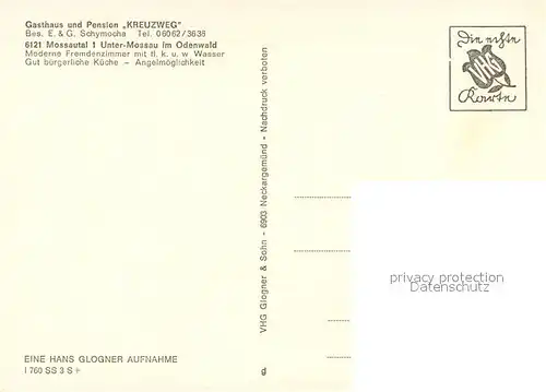 AK / Ansichtskarte Unter Mossau Gasthaus Pension Kreuzweg Gaststube Partie am See Unter Mossau