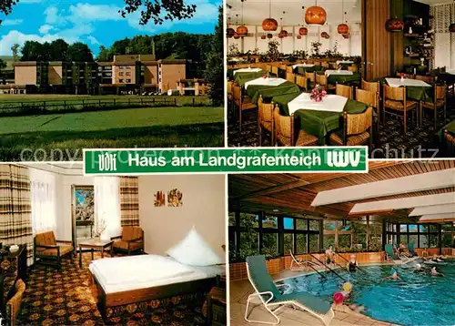 AK / Ansichtskarte Bad_Salzhausen Haus am Landgrafenteich Hallenbad Bad_Salzhausen