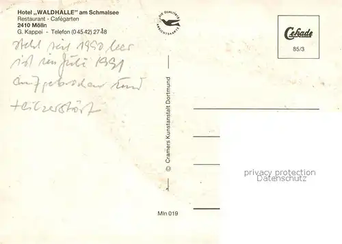 AK / Ansichtskarte Moelln__Lauenburg Hotel Waldhalle am Schmalsee Cafegarten Bootsverleih Fliegeraufnahme 