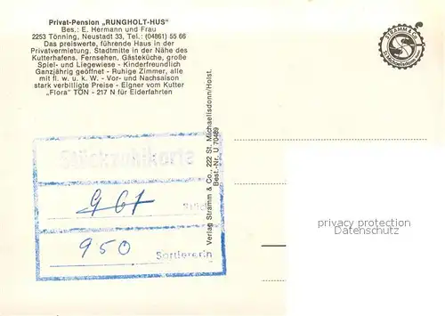AK / Ansichtskarte Toenning_Nordseebad Privat Pension Rungholt Hus Zimmer Garten Toenning_Nordseebad
