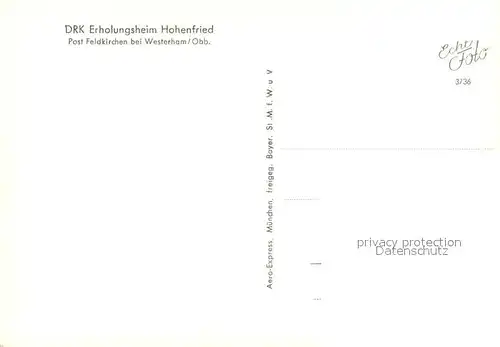 AK / Ansichtskarte Feldkirchen Westerham DRK Erholungsheim Hohenfried Fliegeraufnahme Feldkirchen Westerham