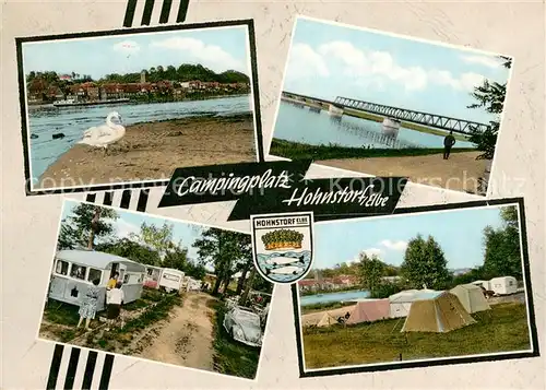 AK / Ansichtskarte Hohnstorf_Elbe Campingplatz Hohnstorf Schwan Bruecke Hohnstorf_Elbe