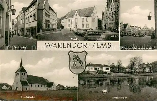 AK / Ansichtskarte Warendorf Emsstrasse Markt Patrizierhaeuser Josefskirche Emsanlagen Warendorf