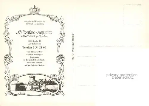 AK / Ansichtskarte Spandau Zitadelle zu Spandau Gaststaette Spandau