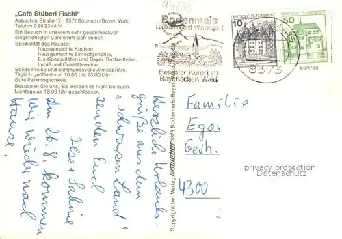 AK / Ansichtskarte Boebrach Cafe Stueberl Fischl Gastraum Boebrach