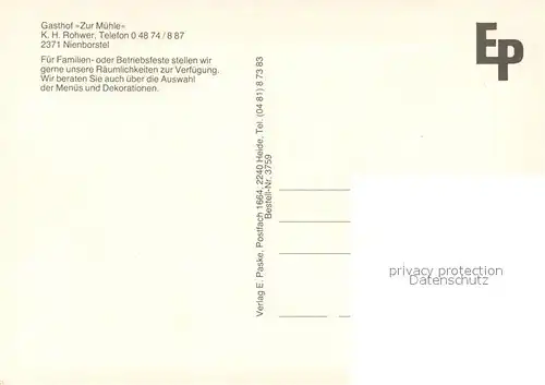 AK / Ansichtskarte Nienborstel Gasthof zur Muehle Festsaal Garten Nienborstel