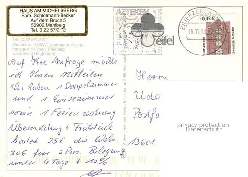 AK / Ansichtskarte Mahlberg_Bad_Muenstereifel Haus am Michelsberg Restaurant Terrasse Mahlberg_Bad_Muenstereifel