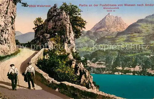 AK / Ansichtskarte Walensee_Wallensee_SG Poststrasse von Weesen nach Amden mit Muertschenstock 