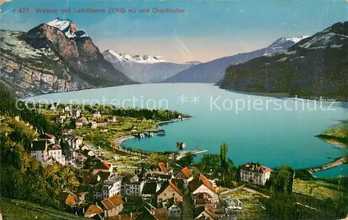 AK / Ansichtskarte Weesen_Walensee mit Leistkamm und Churfirsten Weesen_Walensee