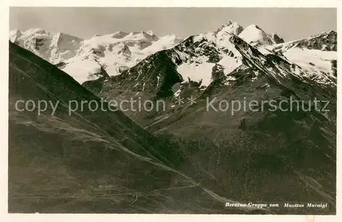 AK / Ansichtskarte Muottas_Muragl mit Berninagruppe Muottas Muragl