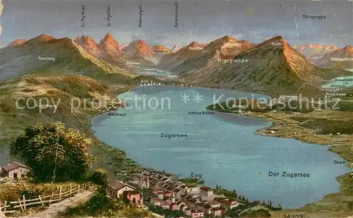 AK / Ansichtskarte Zug_ZG mit Zugersee Zugerberg und Titlisgruppe Militaerpost Zug_ZG