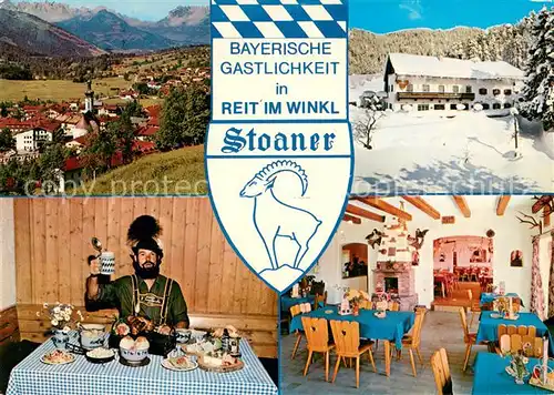 AK / Ansichtskarte Reit_Winkl Gasthof Cafe Stoaner Restaurant Winterpanorama Sommerlandschaft Alpen Reit_Winkl