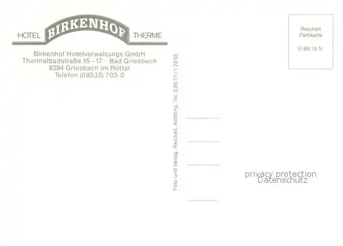 AK / Ansichtskarte Griesbach_Rottal Hotel Birkenhof Therme Restaurant Griesbach Rottal