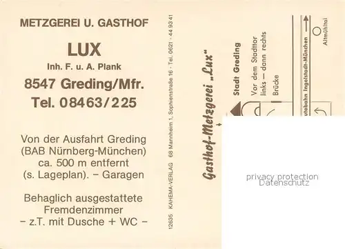 AK / Ansichtskarte Greding Gasthof Metzgerei Lux Fremdenzimmer Gastraum Greding