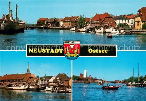 AK / Ansichtskarte Neustadt_Holstein Hafen Fischkutter Wappen Neustadt_Holstein